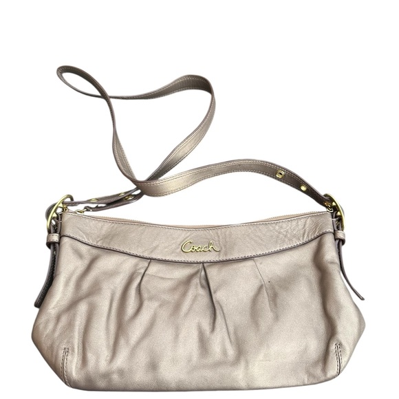 Coach Ashley Leather E/W Duffle Handbag, Metallic Gold Tan Hobo Brass/Steel - Picture 1 of 15
